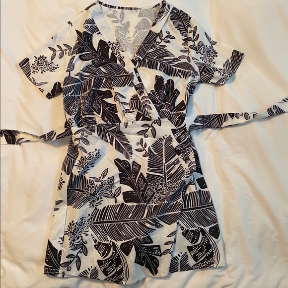 Black and White Wrap Romper - Picture 1 of 3